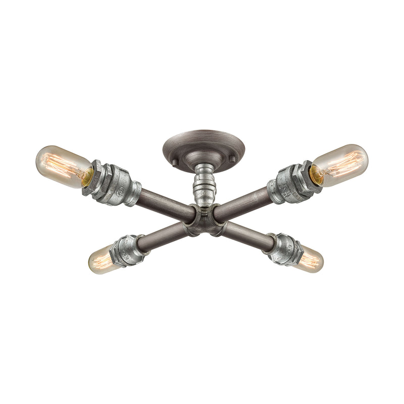Cast Iron Pipe - Semi Flush Mount - Weathered Zinc, Zinc Plating, Zinc Plating