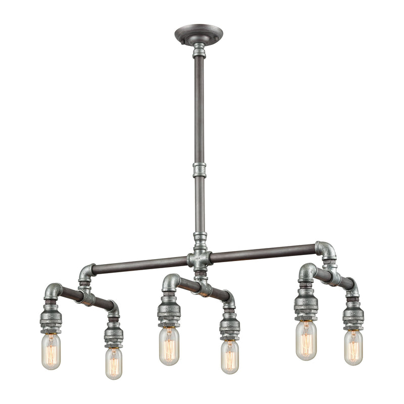 Cast Iron Pipe - Chandelier - Weathered Zinc, Zinc Plating, Zinc Plating