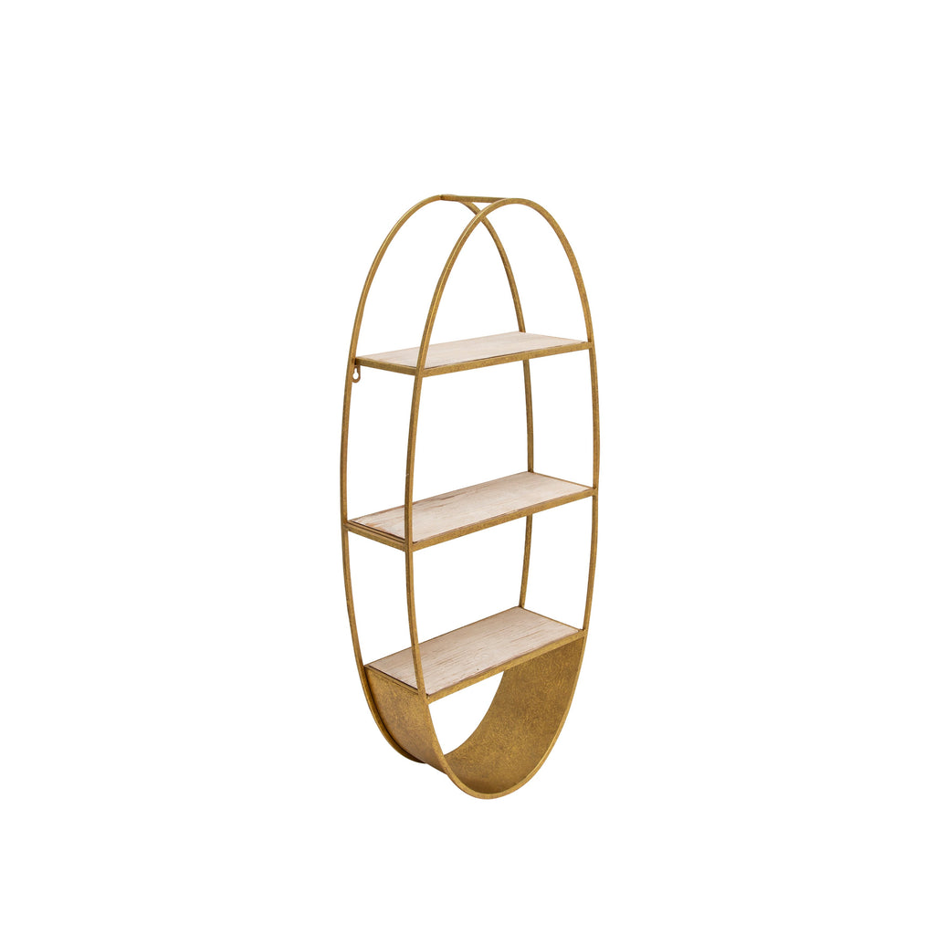 Oval 36" Wood/Metal Wall Shelf, White Wash