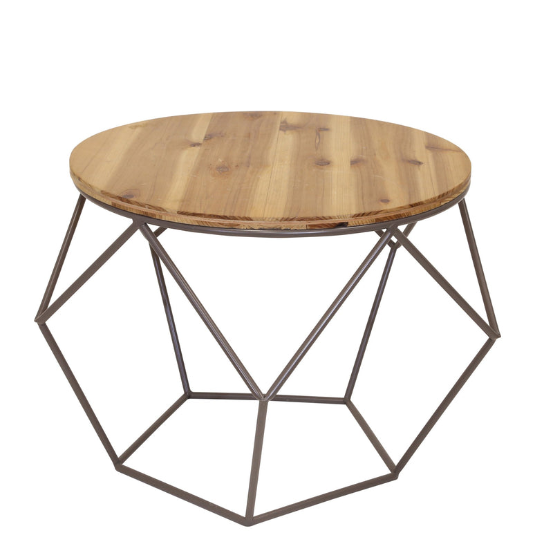 Round Metal Accent Table, Wood Top