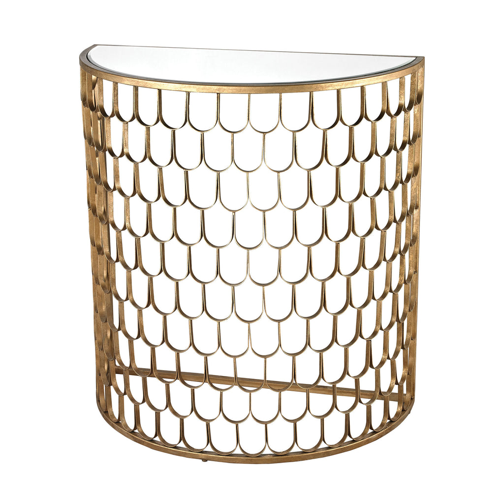 114-138 Fish Scale Demi Lune In Antique Gold Leaf - Free Shipping! Table - RauFurniture.com