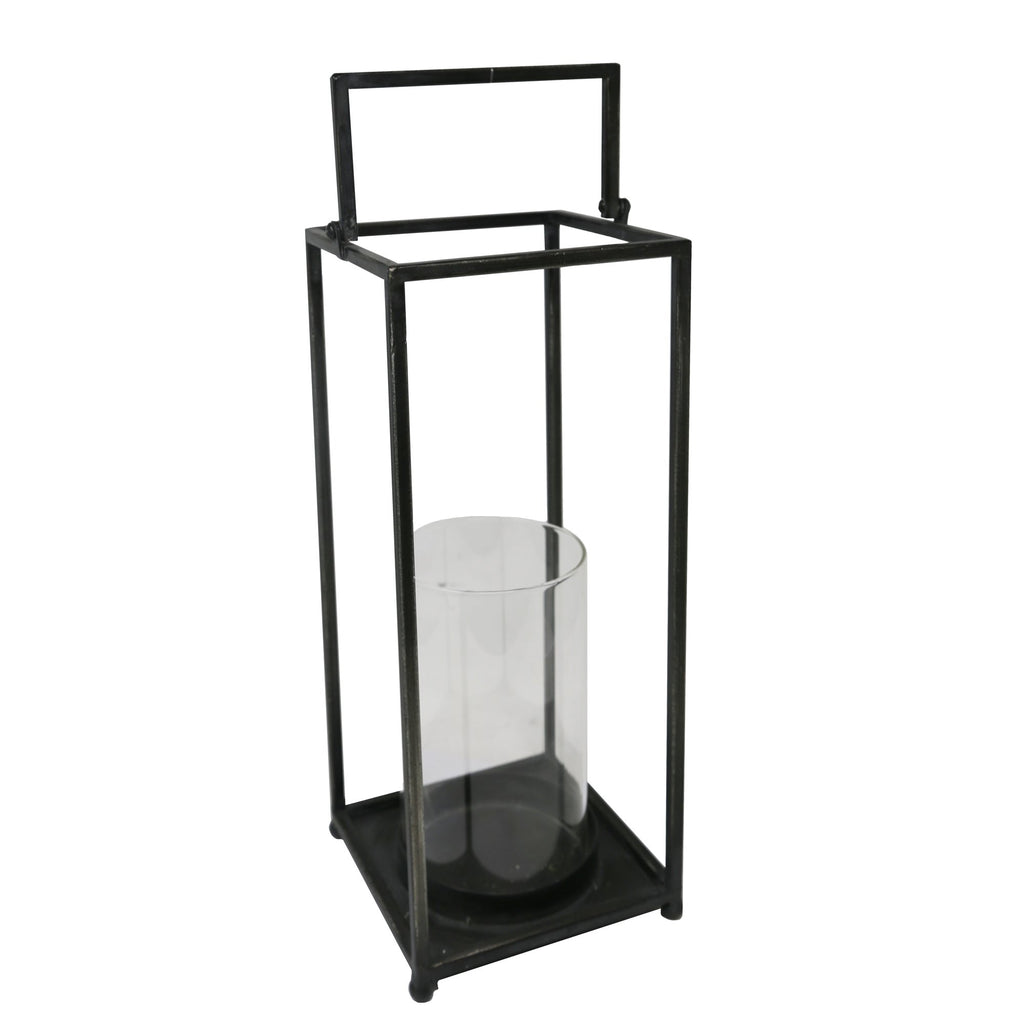 Black Metal/Glass Open Lantern, 16"