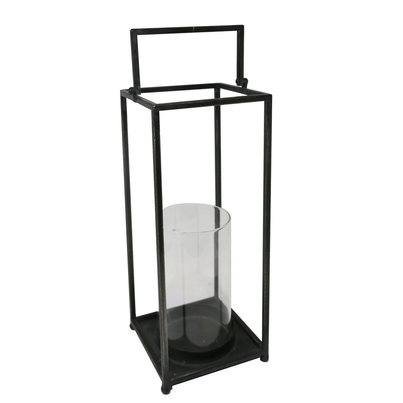 Black Metal/Glass Open Lantern, 16"