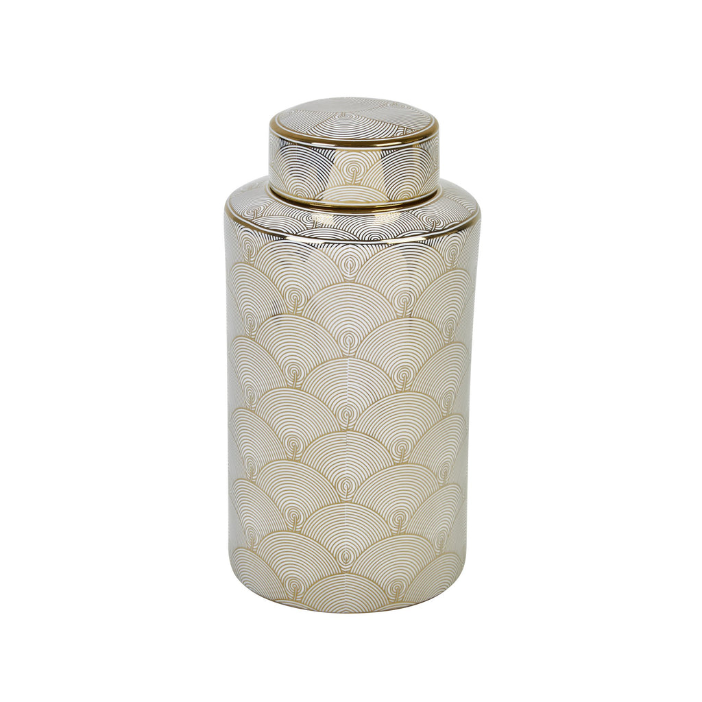 White/Gold Scallop Jar 15.5"