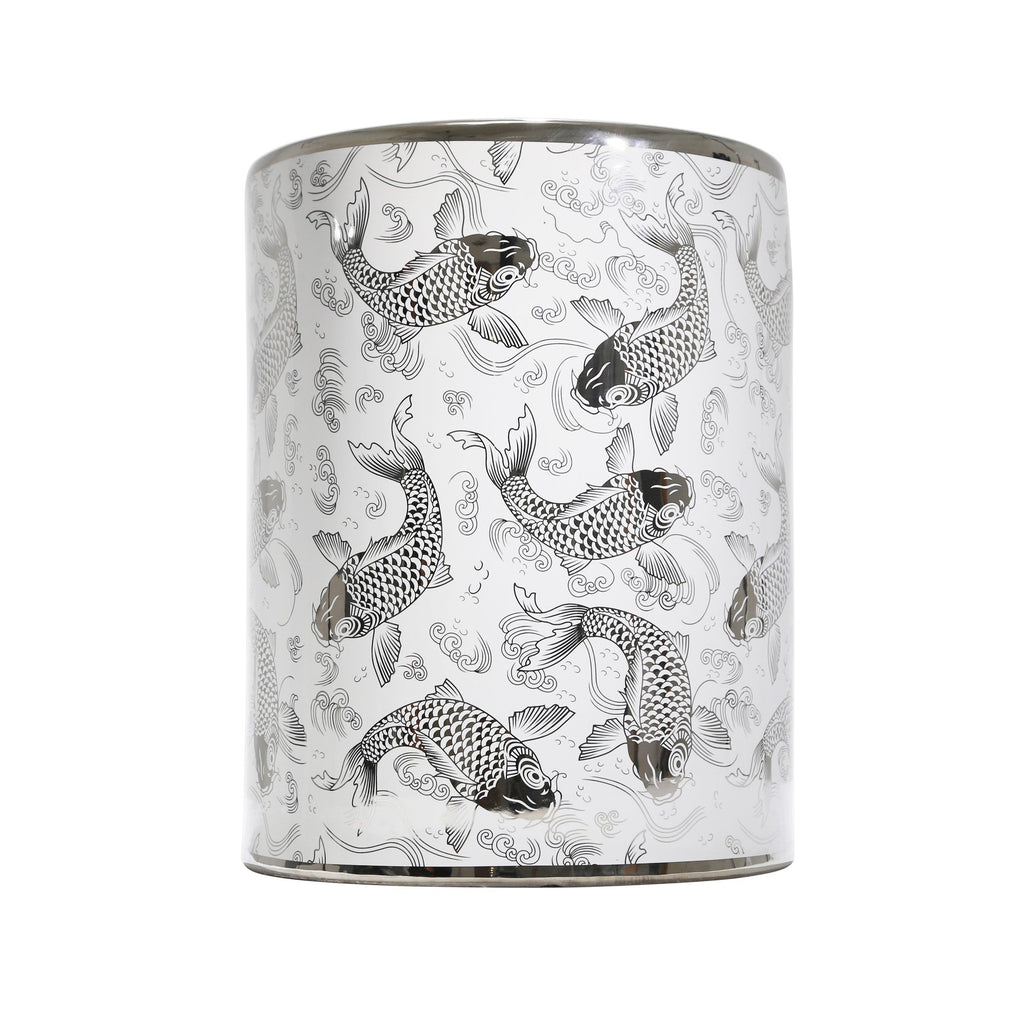 White/Silver Koi Ceramic Garden Stool Ds