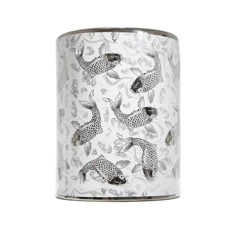 White/Silver Koi Ceramic Garden Stool Ds