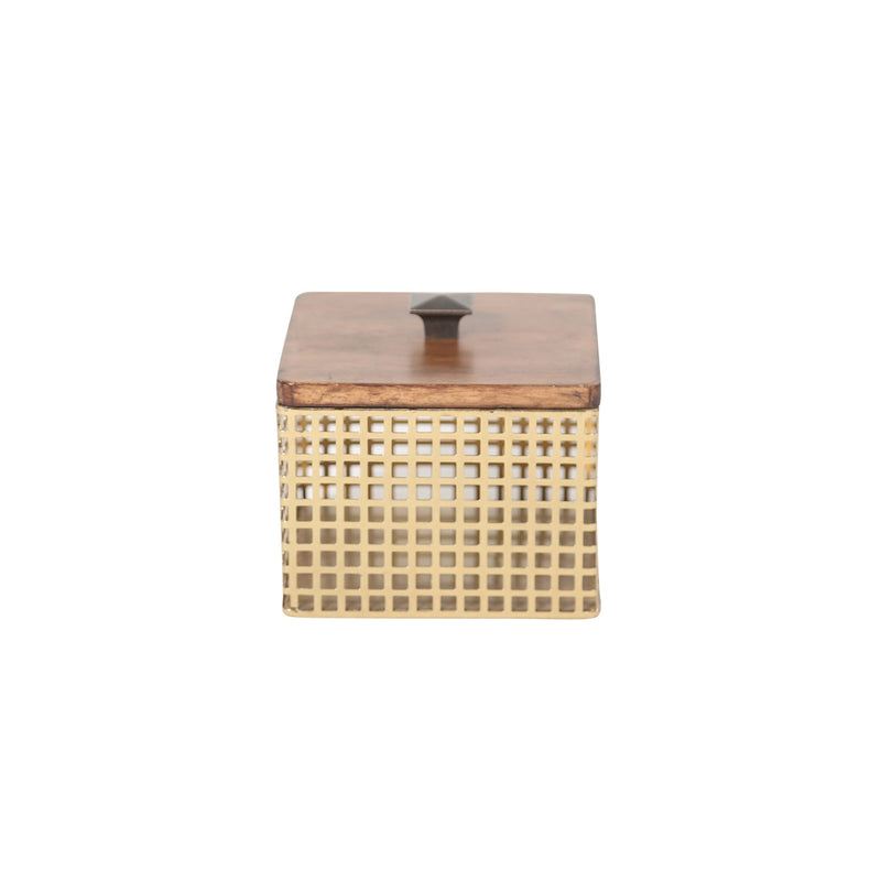 Bronze Metal Wood Top Box, Square Ds