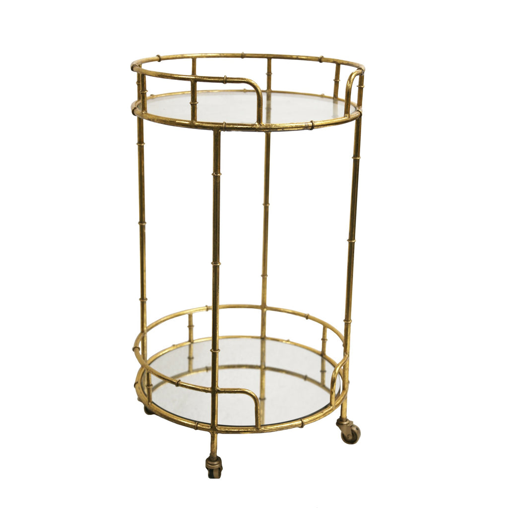 2-Tier Gold Metal Bar Cart, Mirrrored Top