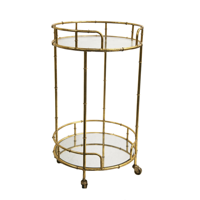 2-Tier Gold Metal Bar Cart, Mirrrored Top
