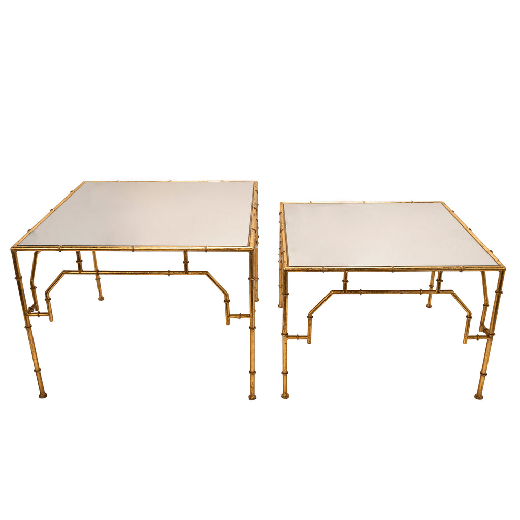 S/2 Square Gold Accent Tables, Mirror