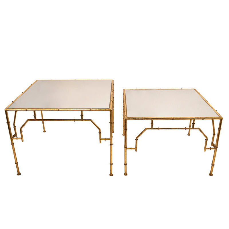 S/2 Square Gold Accent Tables, Mirror