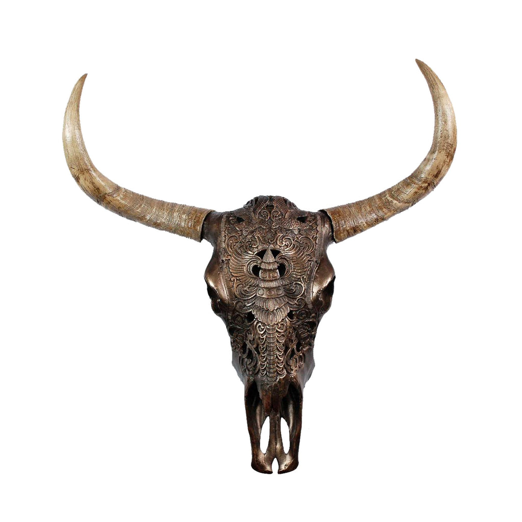 Carved Brown Bull Skull Wall Decor,