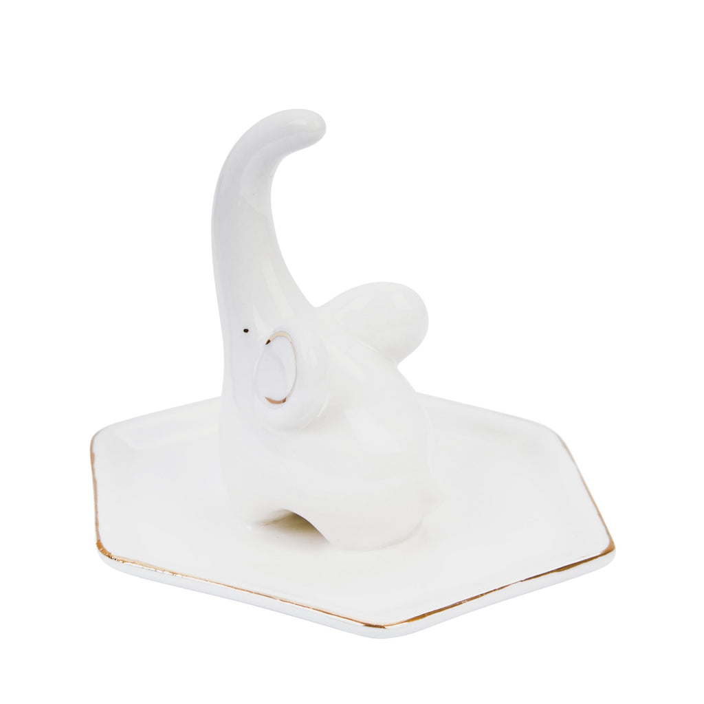 White/Gold Elephant Ring Holder