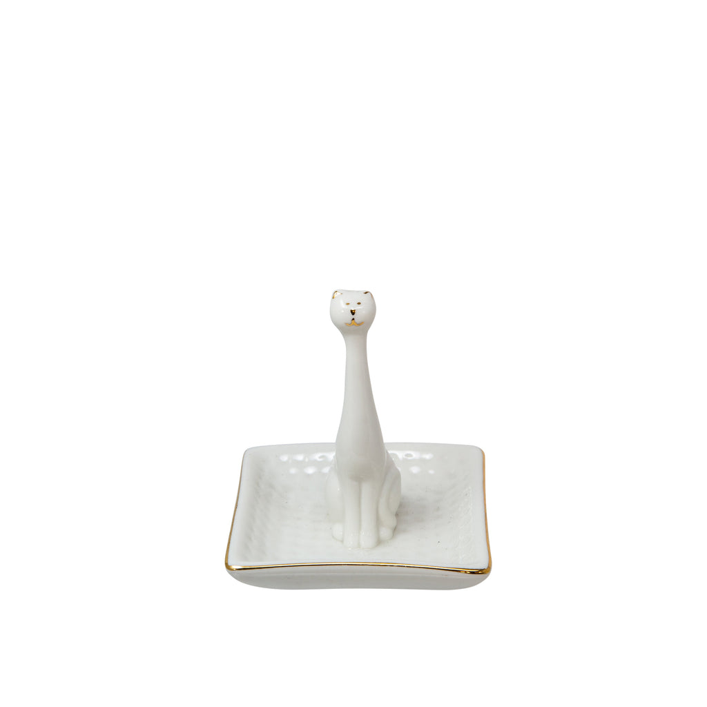 White/Gold Cat Square Ring Holder