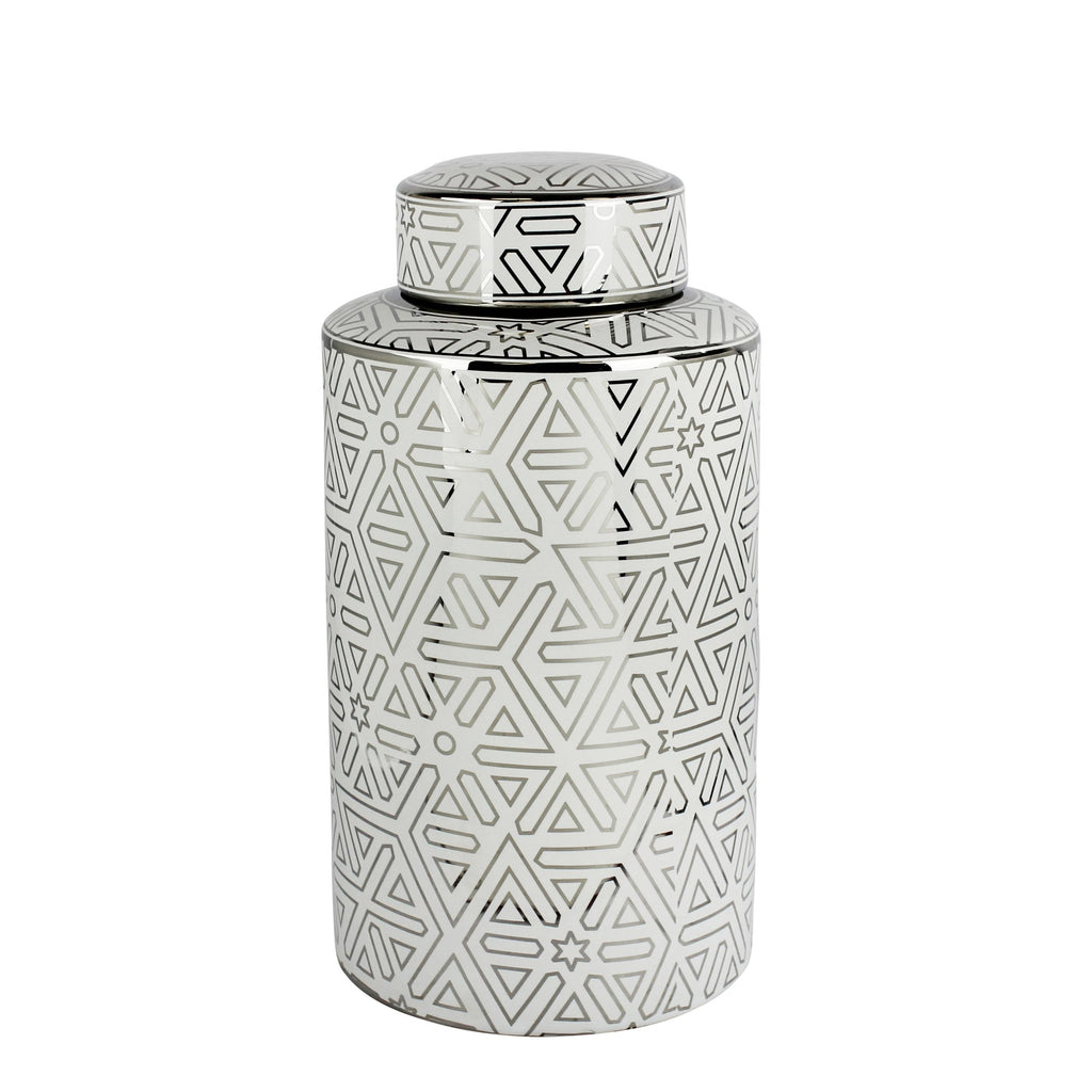 White/Silver Geometric Jar 15.75"