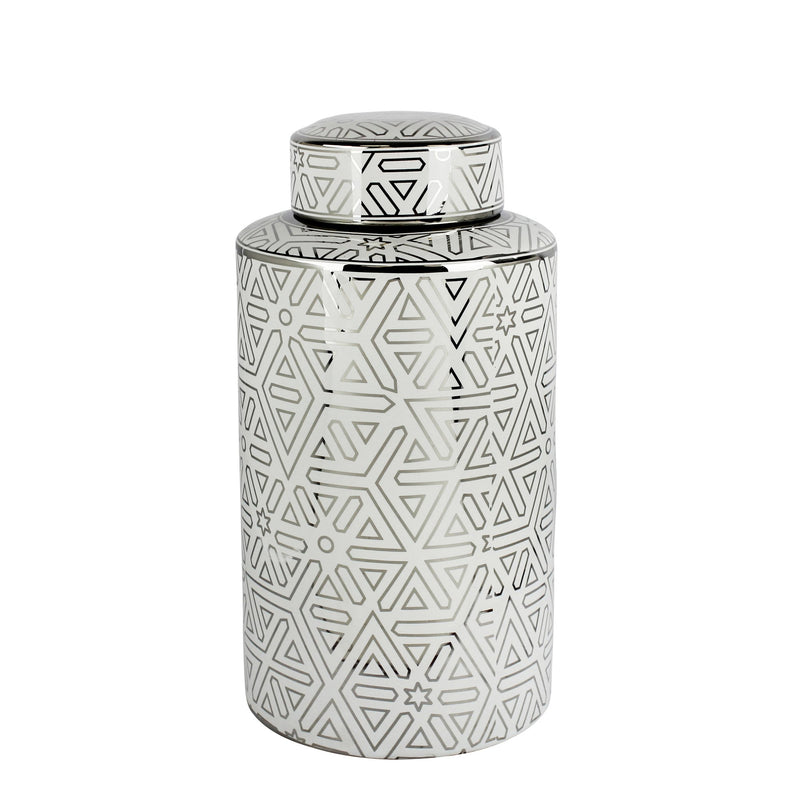 White/Silver Geometric Jar 15.75"