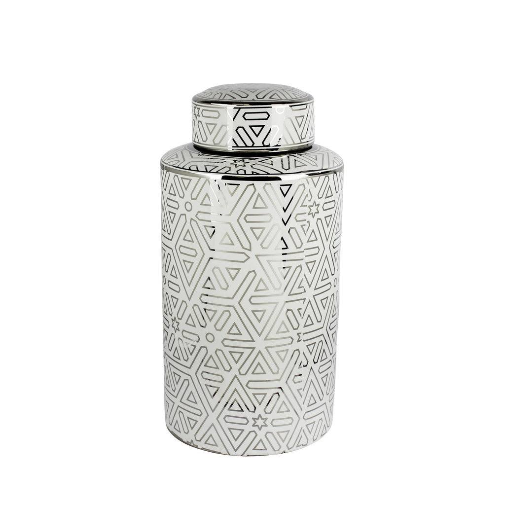 White/Silver Geometric Jar 11.75"
