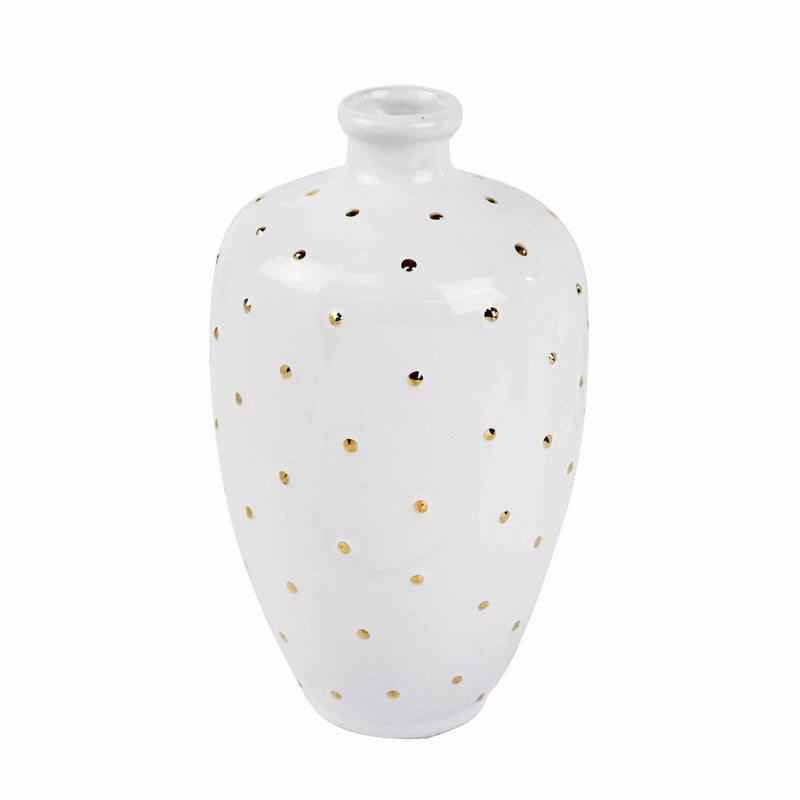 White Vase W/ Gold Dots 9.5"