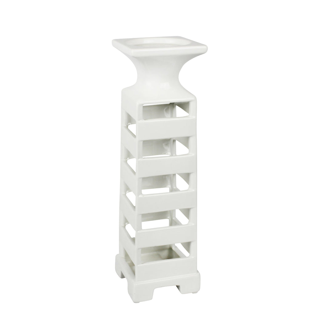 White Slat Ceramic Candle Holder 16"