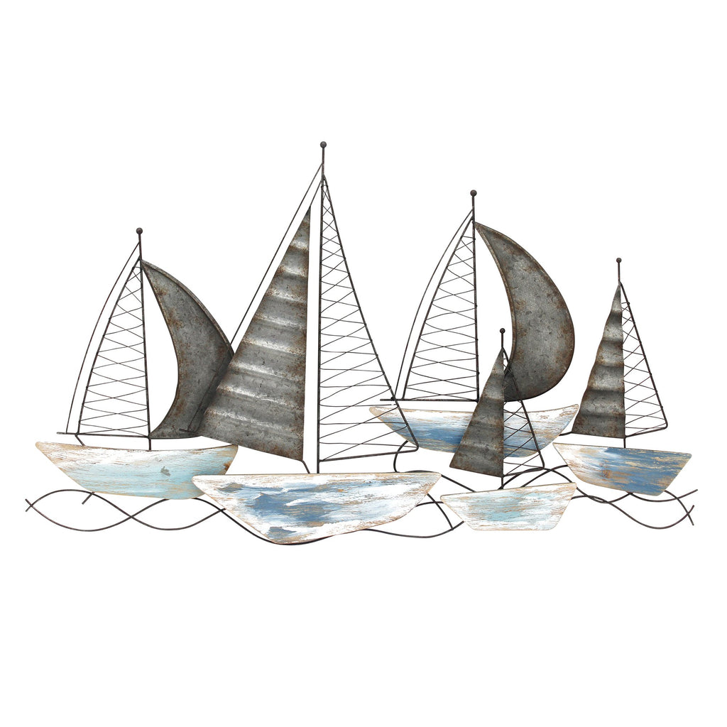 Blue/Green Metal Sailboats Wall Decor