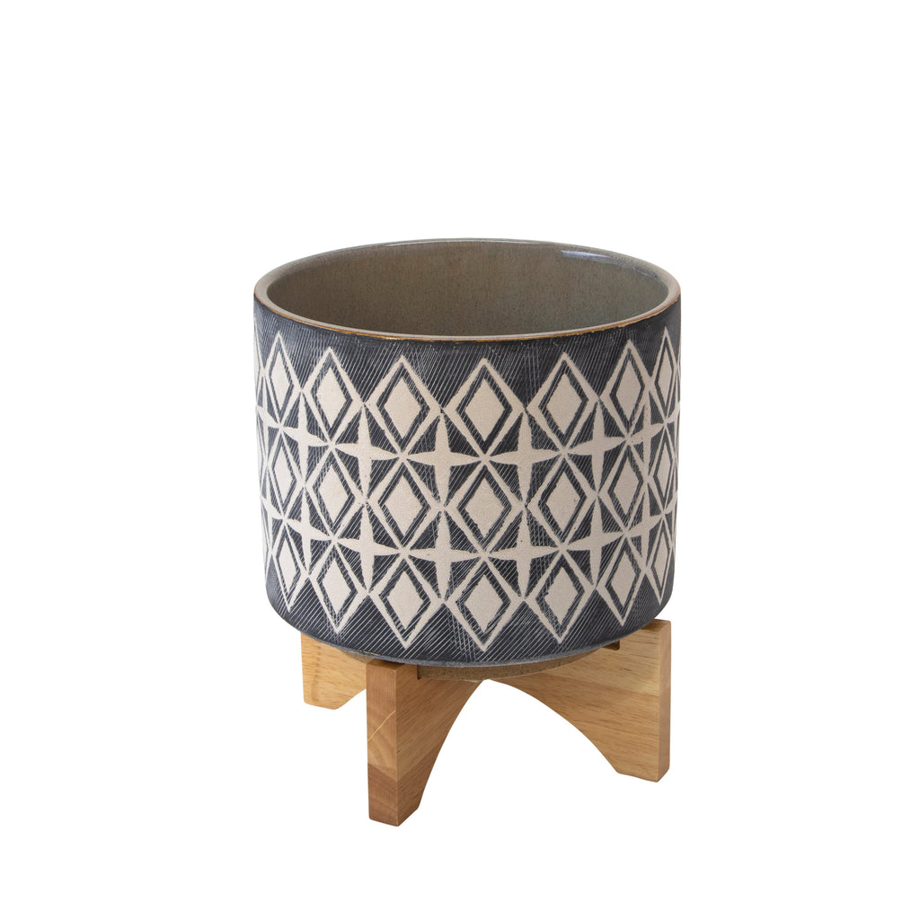 Ceramic 10.25" Planter On Stand Gray