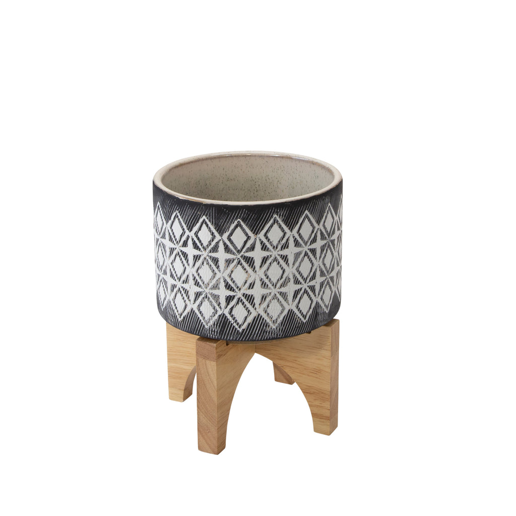 Ceramic 6.75" Planter On Stand, Gray