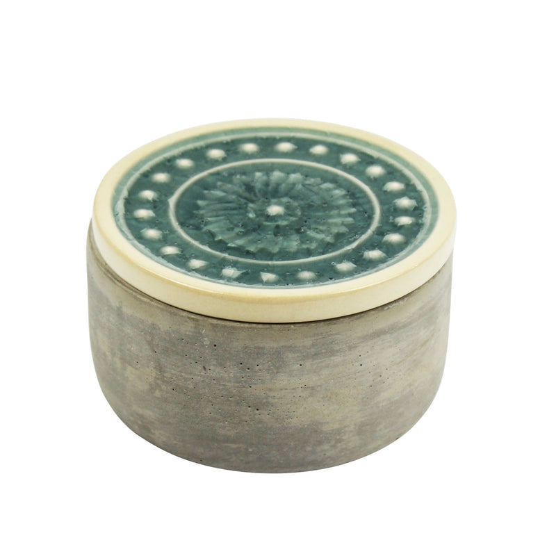 Round Cement Box, Teal Glazed Lid 5"