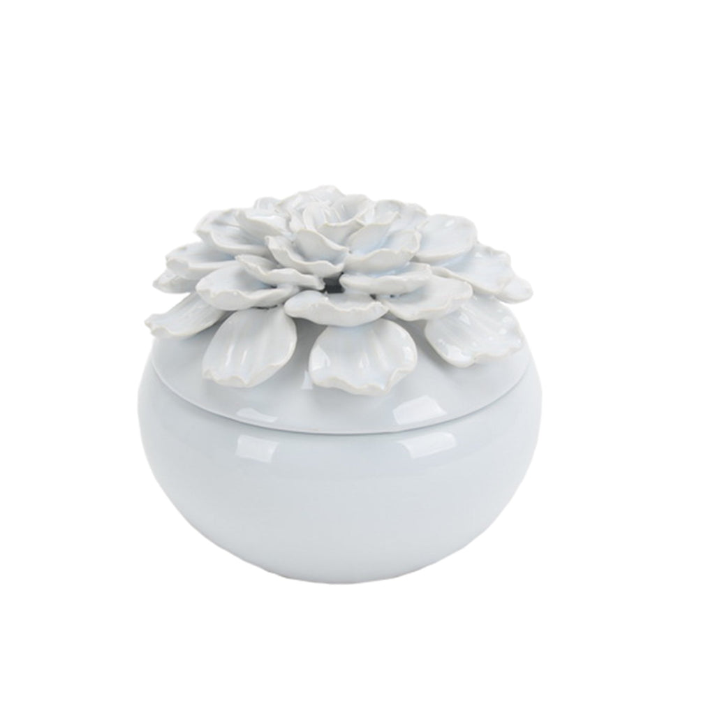 Ceramic Covered 7" Jar W/ Petal Trim, White