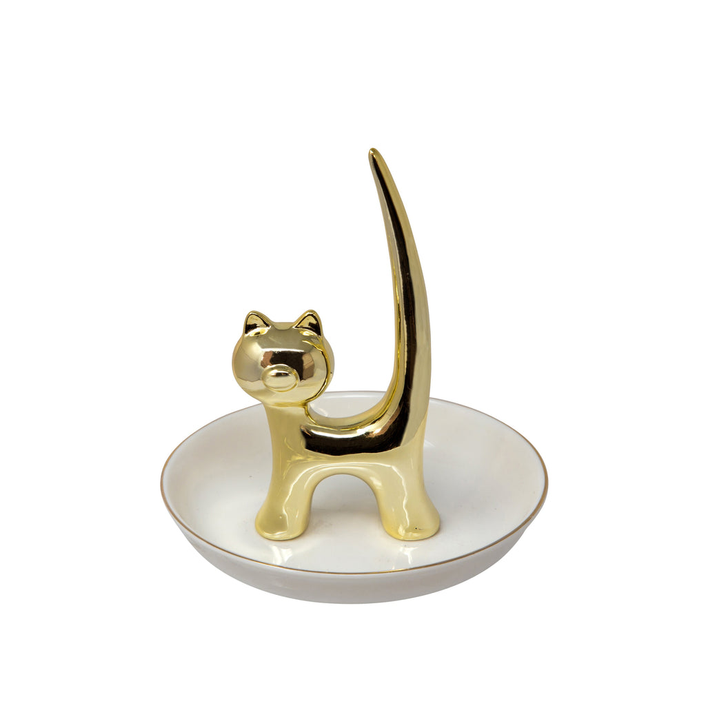 White/Gold Cat Ring Holder 6"