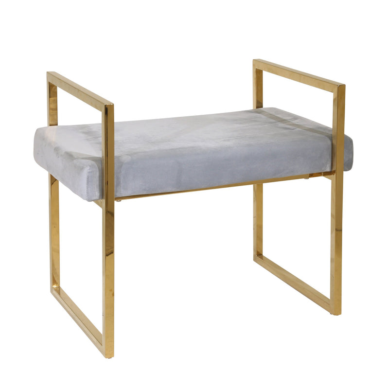Gray/Gold Velveteen Bench W/ Handles