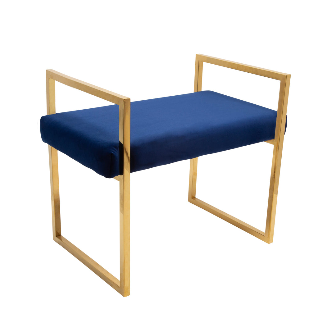 Navy/Gold Velveteen Bench W/ Handles