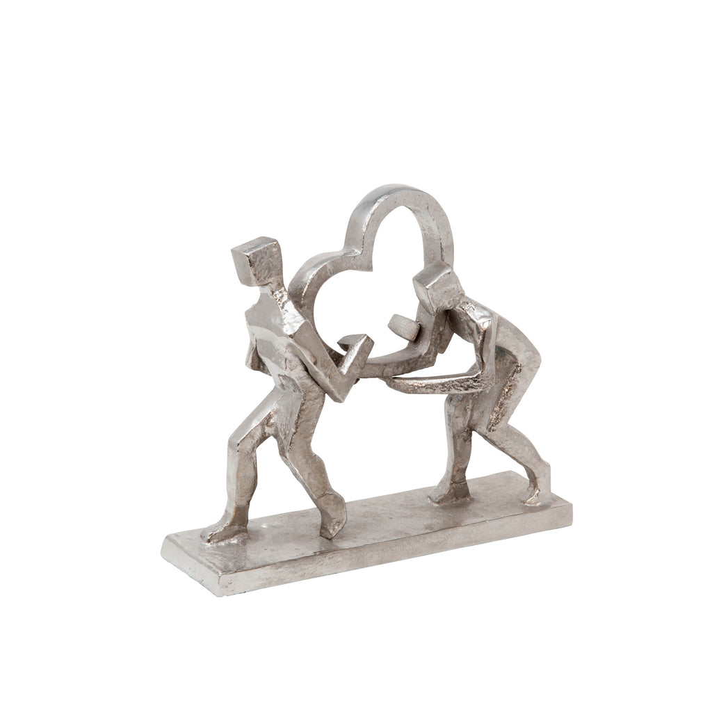 People & Heart Silver Metal Sculpture
