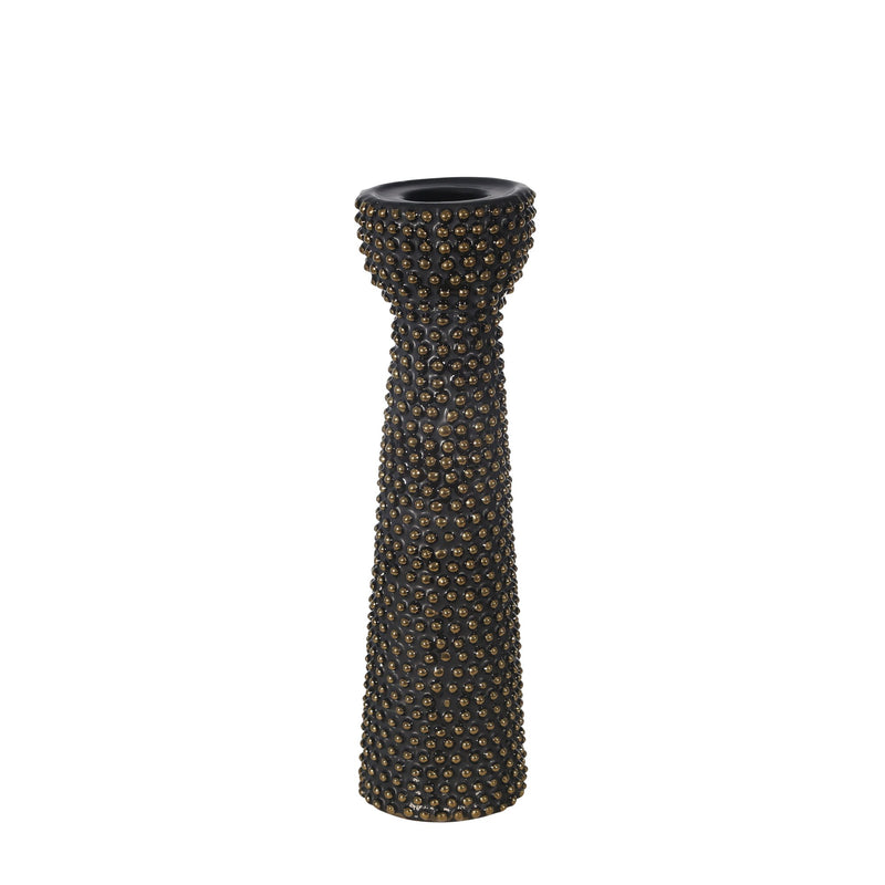 Ceramic 14" Bead Candle Holderblack/Gold