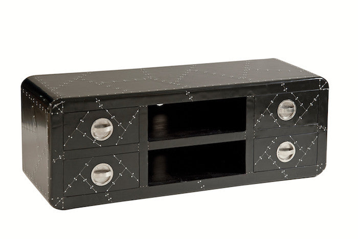 12994 - Zeppelin Black Aluminum Media Console - Free Shipping!, Accent Consoles, Stein World, - ReeceFurniture.com - Free Local Pick Ups: Frankenmuth, MI, Indianapolis, IN, Chicago Ridge, IL, and Detroit, MI