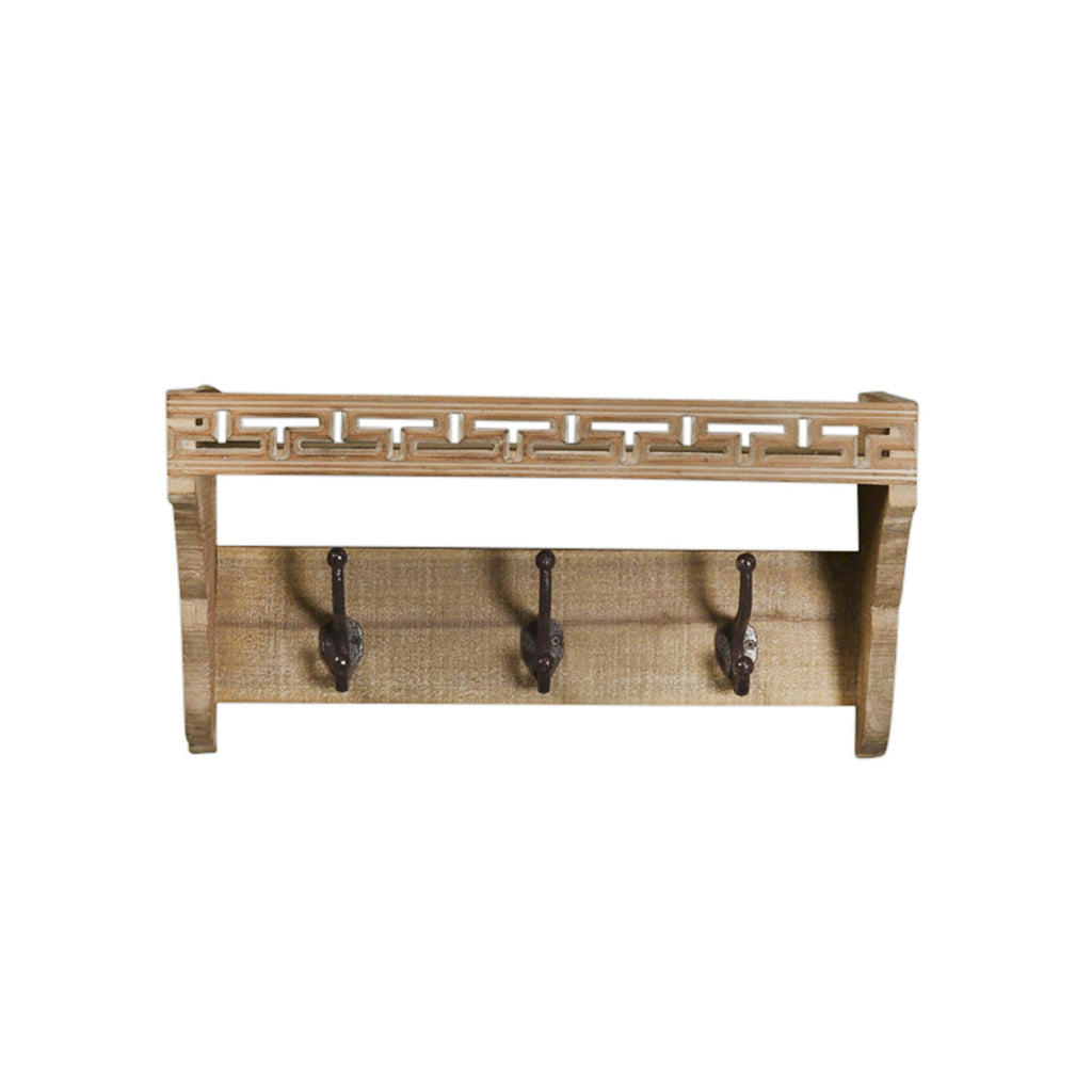 Wood Wall Shelf W/ 3 Hooks