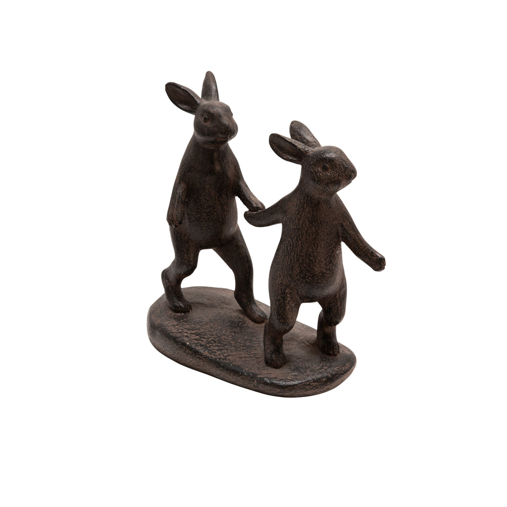 Brown Resin Bunnies Holding Hands