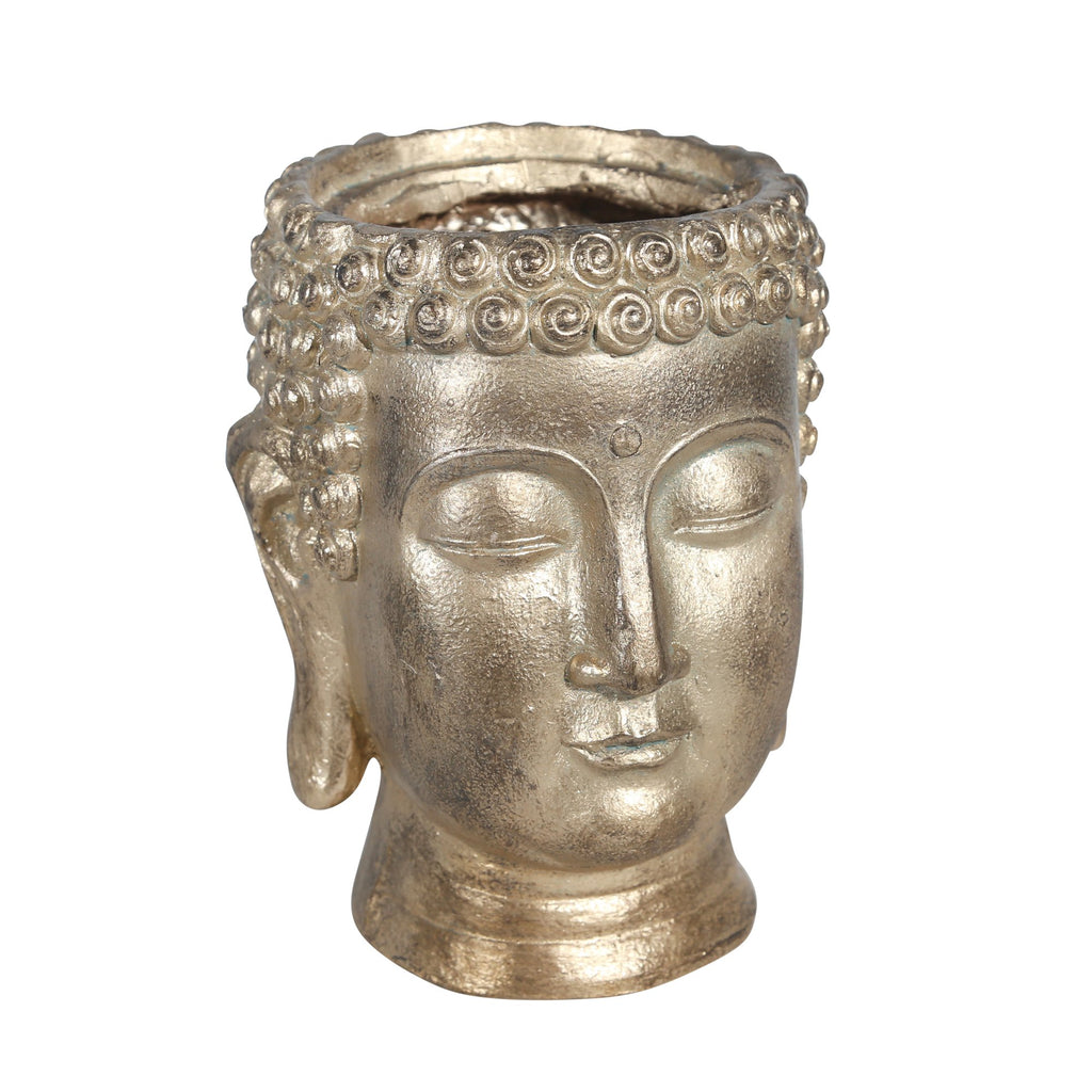 Resin 9" Buddha Head Planter,Gold