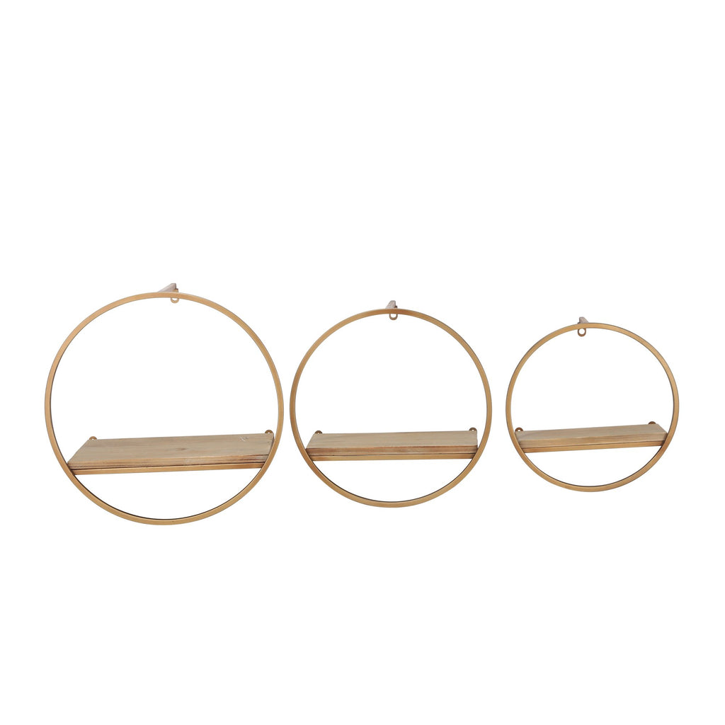 S/3 Metal & Wood Wall Shelves,Bronze