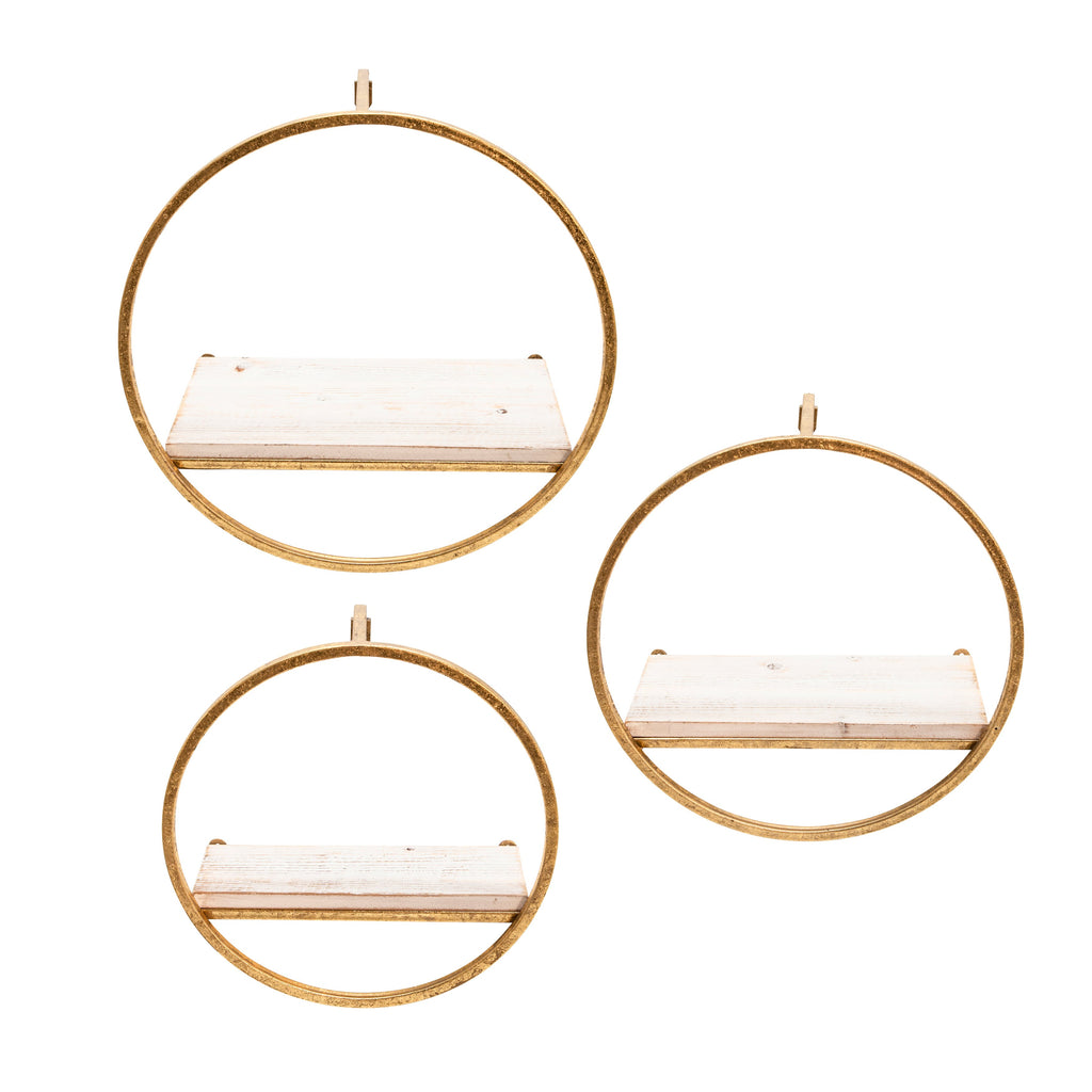 S/3 Metal & Wood Wall Shelves,White Wash