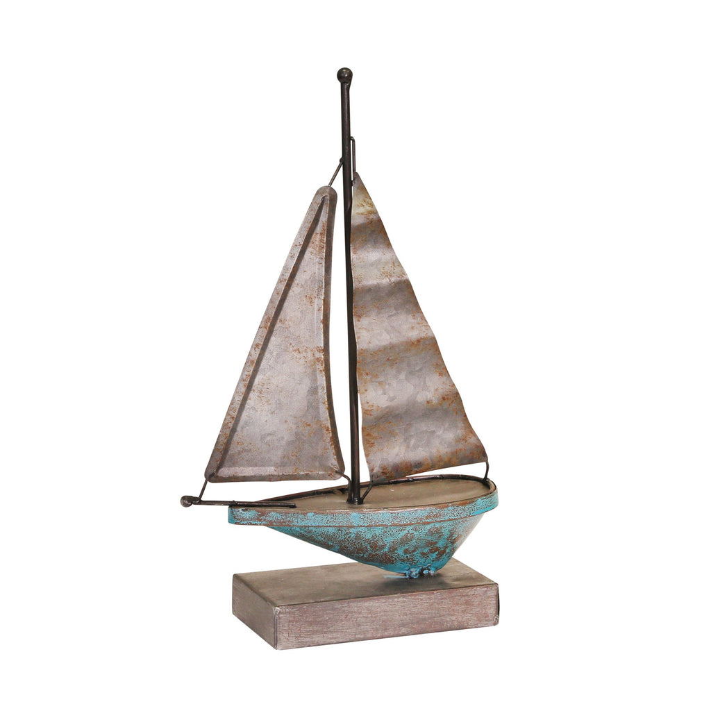 Teal/Galvanized Metal Sailboat, 8.25"