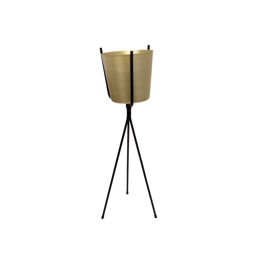 Gold Metal Planter, Black Tripod 31.5"