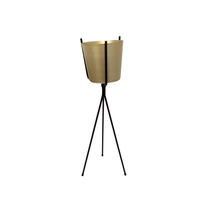 Gold Metal Planter, Black Tripod 31.5"