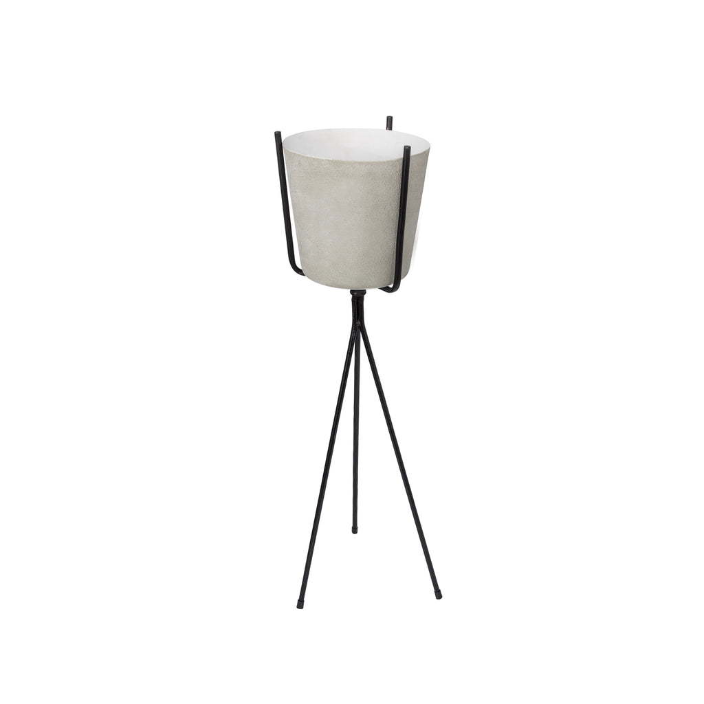 Ivory Metal Planter On Stand,31.5"