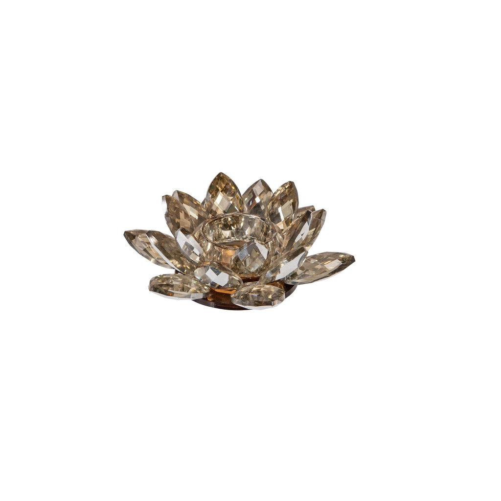 Amber Crystal Lotus Votive Holder 6"