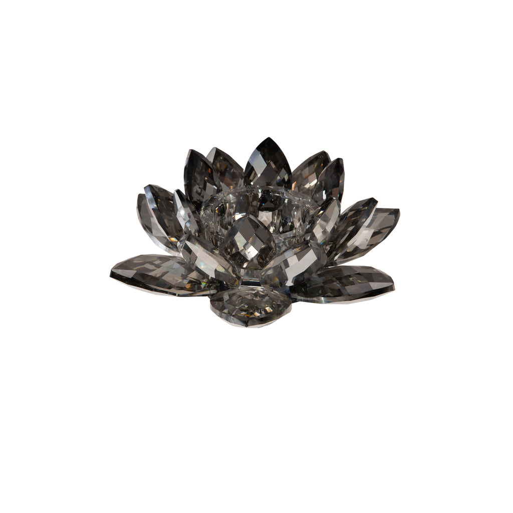 Black Crystal Lotus Votive Holder 8.25"