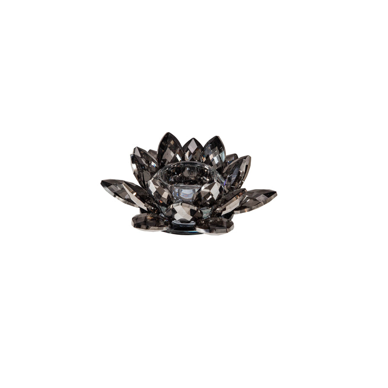 Black Crystal Lotus Votive Holder 6"