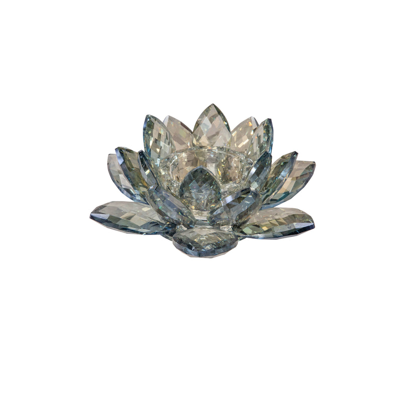 Crystal 8.25" Lotus Votive Holder, Blue