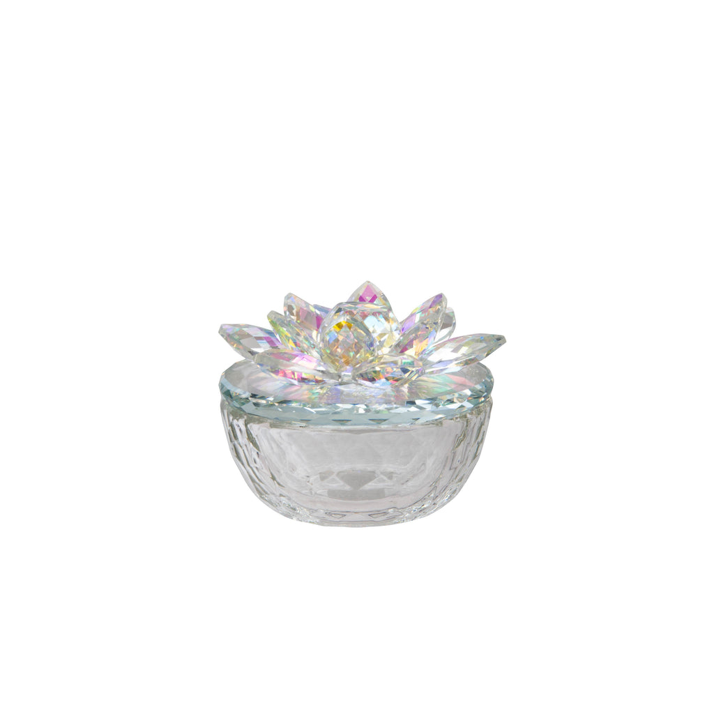 Glass Trinket Box Clear W/Rainbow