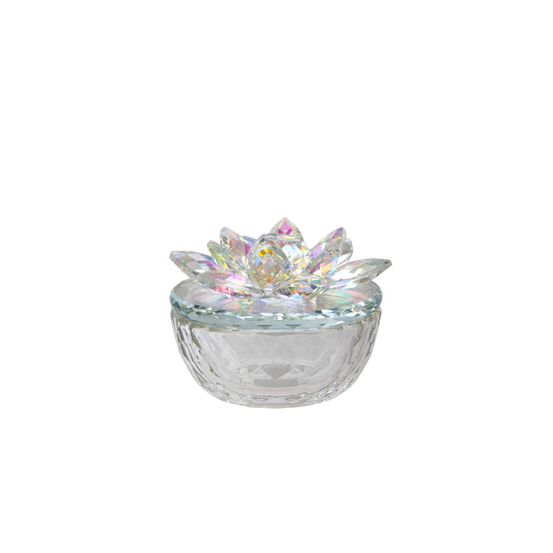 Glass Trinket Box Clear W/Rainbow