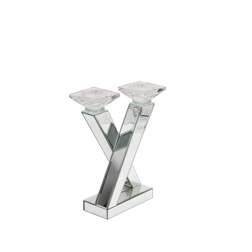 Mirrored 2 Pillar X Candle Holder